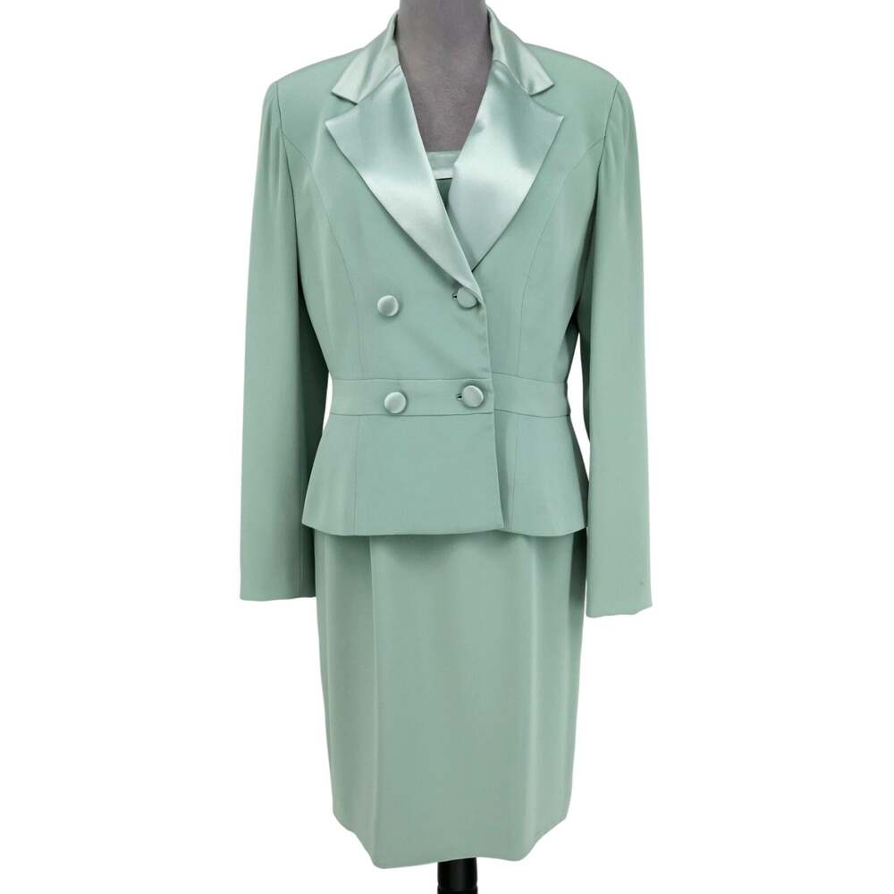 Oleg Cassini Black Tie Dress Suit Womens 8 Green Double Breasted Lined Formal